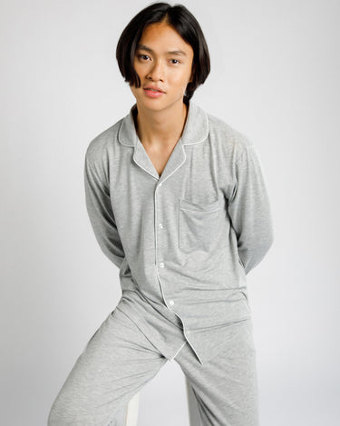 Mens Grey Button Up  Pyjama Set